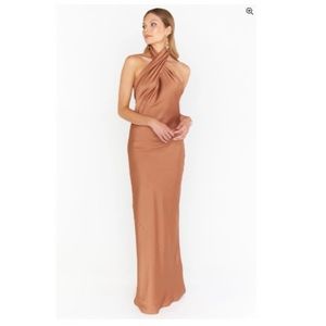 Show Me Your Mumu Jasmine Halter Maxi Dress Copper Luxe Satin - XS Unaltered